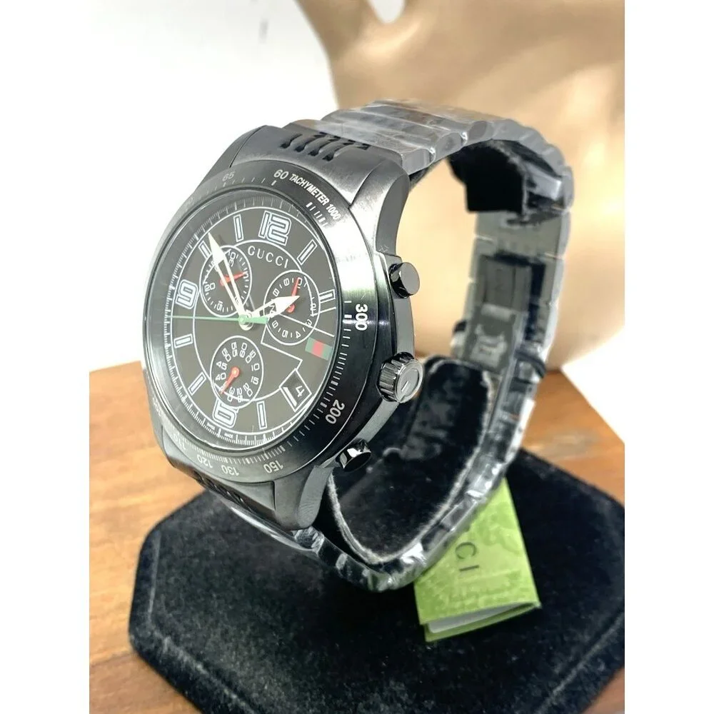 Gucci Men's Watch YA126217 G-Timeless Swiss Quartz Chronograph Black Steel 46mm